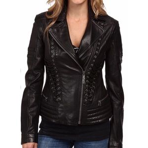NWT Affliction Leather Moto Lace Up Biker Jacket
